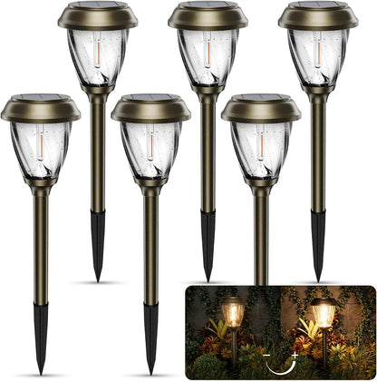 XMCOSY+ Solar Pathway Lights Outdoor, 10/25 LM in 2 Lighting Modes, Glass Stainless Steel
