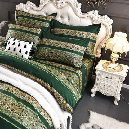 ABREEZE Bohemian Vintage Full Size Floral Cotton Bedding Set 3Pcs Duvet Cover Set Boho Green