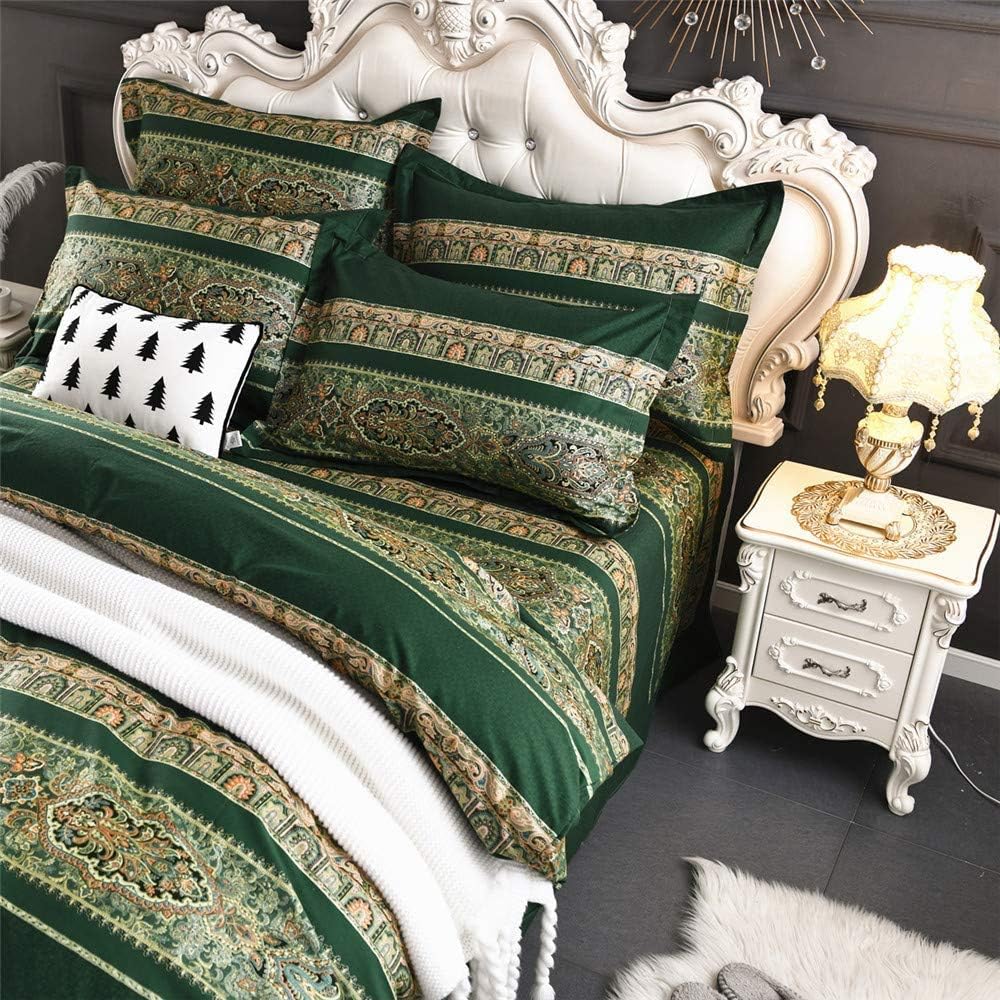 ABREEZE Bohemian Vintage King Size Floral Cotton Bedding Set 3Pcs Duvet Cover Set Boho Green