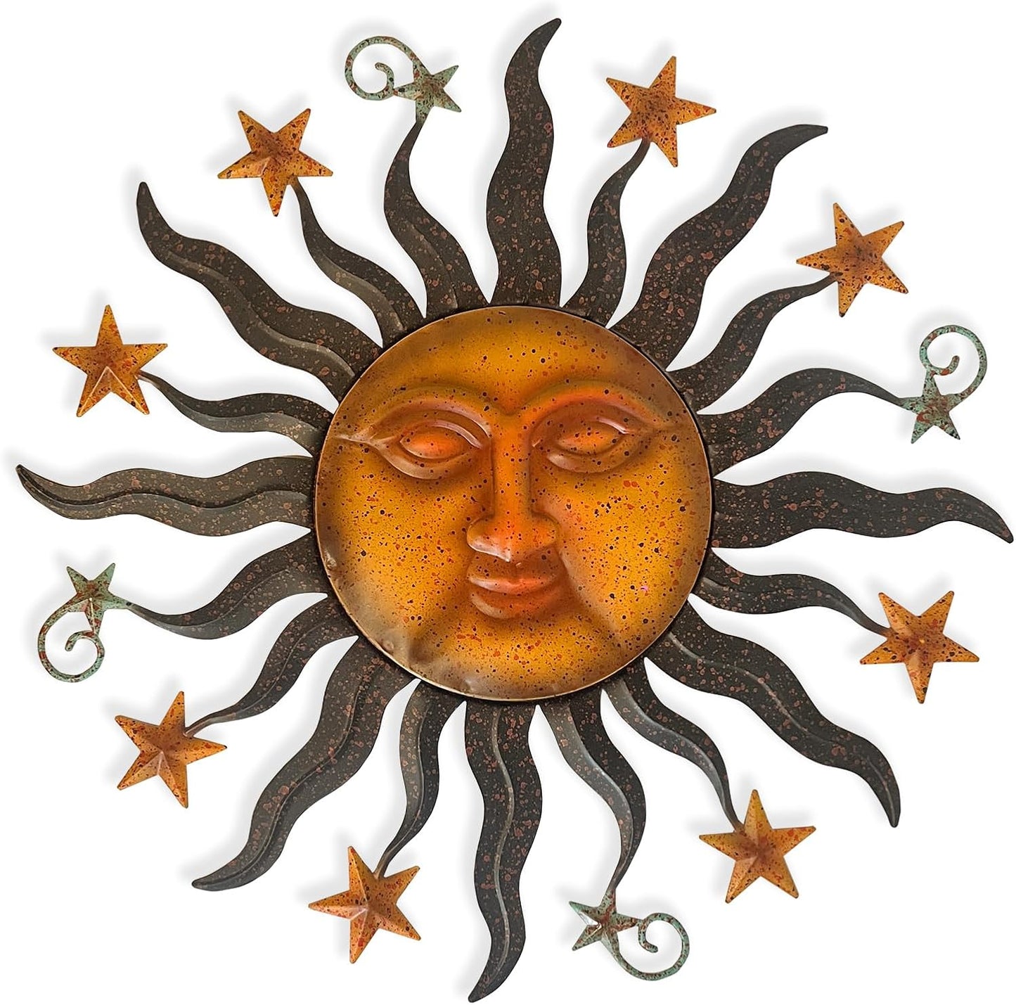 LIFFY 24" Sun Face Metal Wall Art for Outdoor Decor - Solar Themed Hanging Sculpture