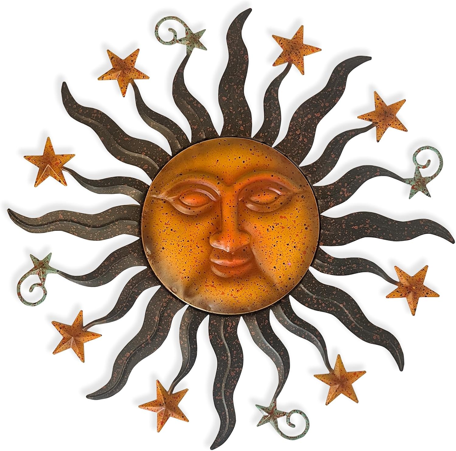 LIFFY 24" Sun Face Metal Wall Art for Outdoor Decor - Solar Themed Hanging Sculpture