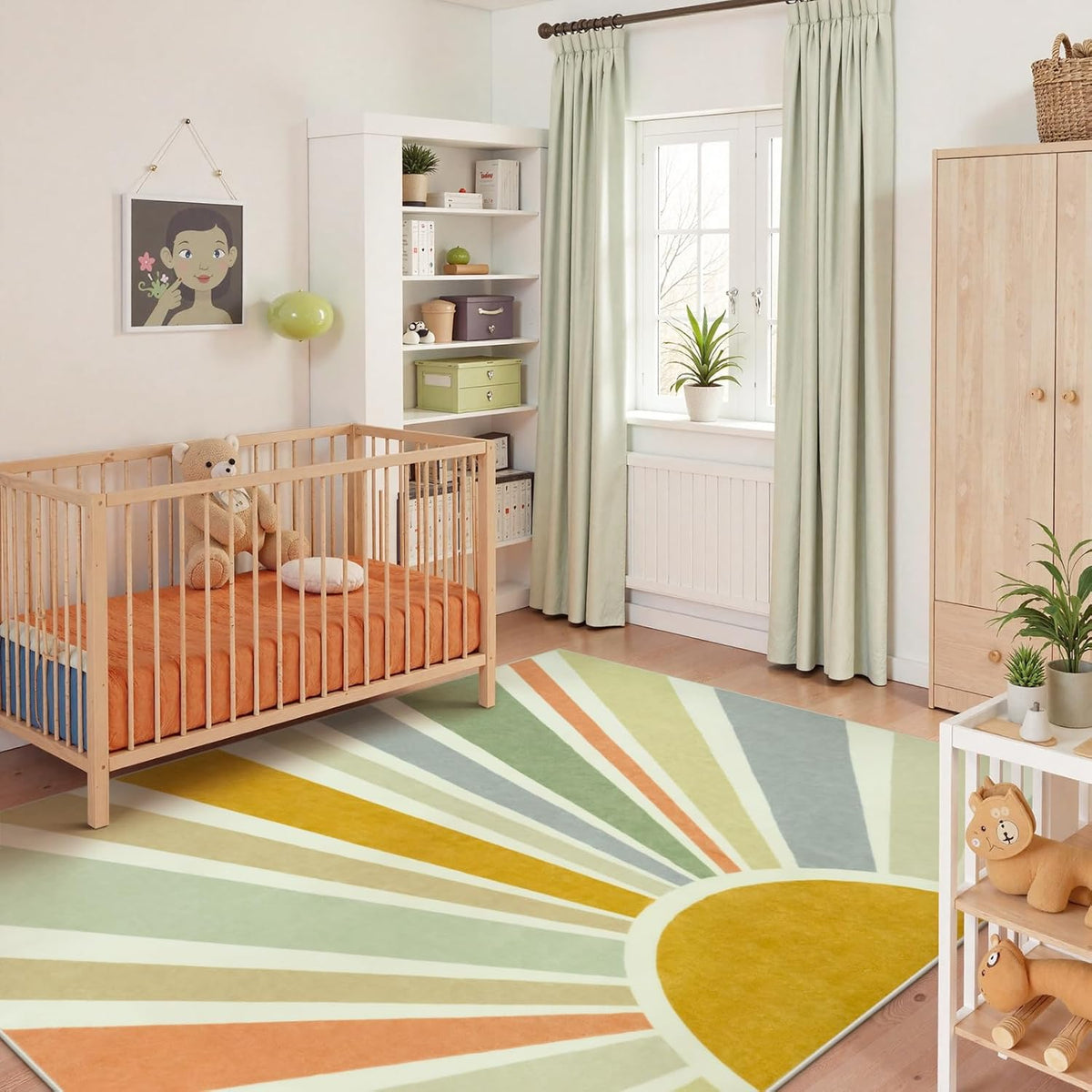 STARUIA Boho Machine Washable 6x9 Area Rugs for Living Room, Soft Non-Slip Large Sun Rainbow