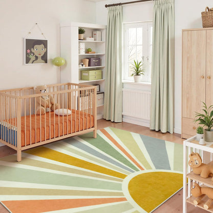 STARUIA Boho Machine Washable 6x9 Area Rugs for Living Room, Soft Non-Slip Large Sun Rainbow