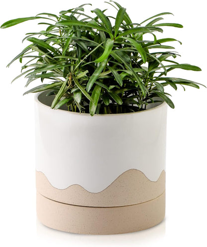 Nihow Ceramic Plant Pot: 6 Inch Planter with Drainage Hole & Saucer for Indoor & Outdoor Plants