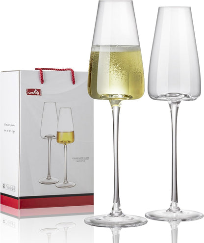 Champagne Flutes Glass Set of 2, Crystal Champagne Glasses 9OZ/ 270ML, Hand Blown Mimosa Glasses