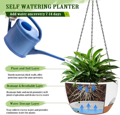 Hanging Planters for Outdoor Indoor Plants, 2 Pack 12 Inch Hanging Basket Plants Outdoor, Self