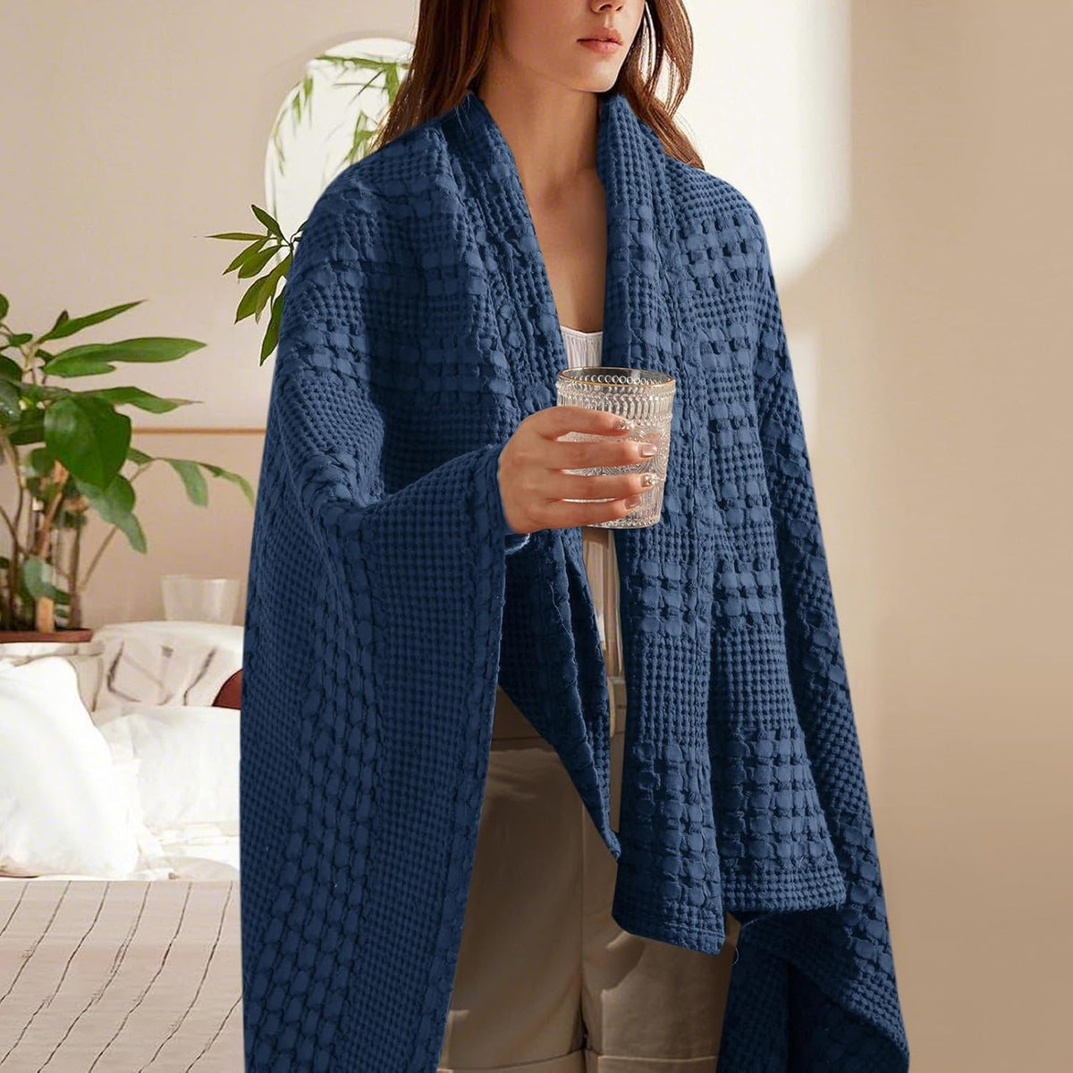 PHF 100% Cotton Waffle Weave Throw Blanket, Soft Lightweight Breathable Cozy Summer Throws for