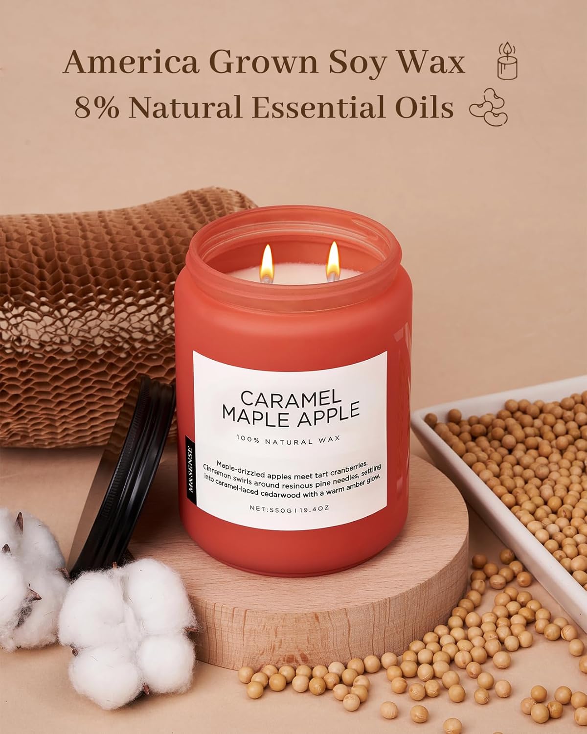 M&SENSE Caramel Apple Pie Candles for Home Scented, Natural Soy Wax 19.4oz Long Lasting 110 Hours