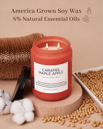 M&SENSE Caramel Apple Pie Candles for Home Scented, Natural Soy Wax 19.4oz Long Lasting 110 Hours