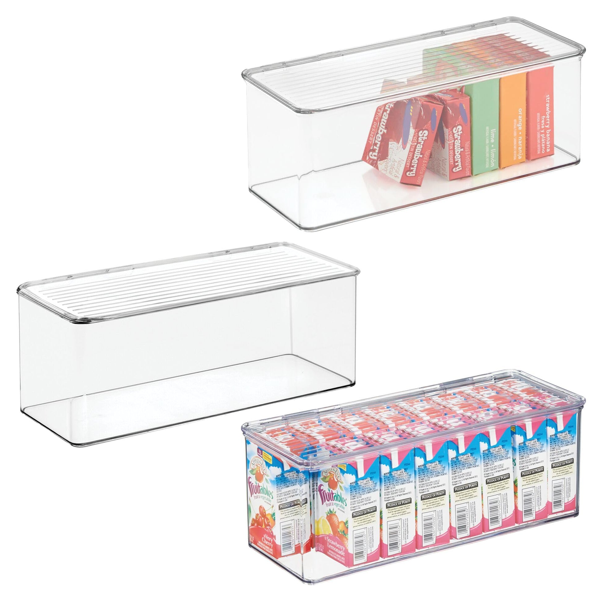 iDesign Plastic Stackable Hinged-Lid Storage Box, Set of 3, Clear