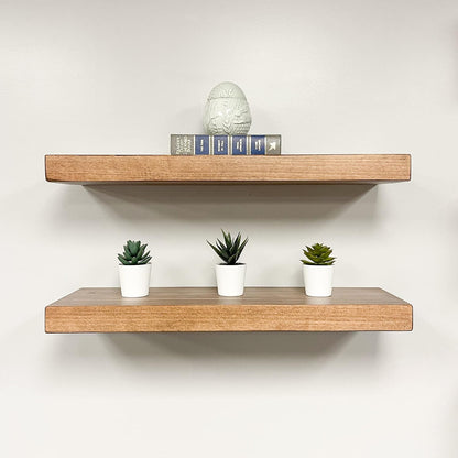 URBANDI, Rustic Floating Shelves, Set of 2, Hidden Bracket, Solid Wood, Heavy Duty, Wall Mounted