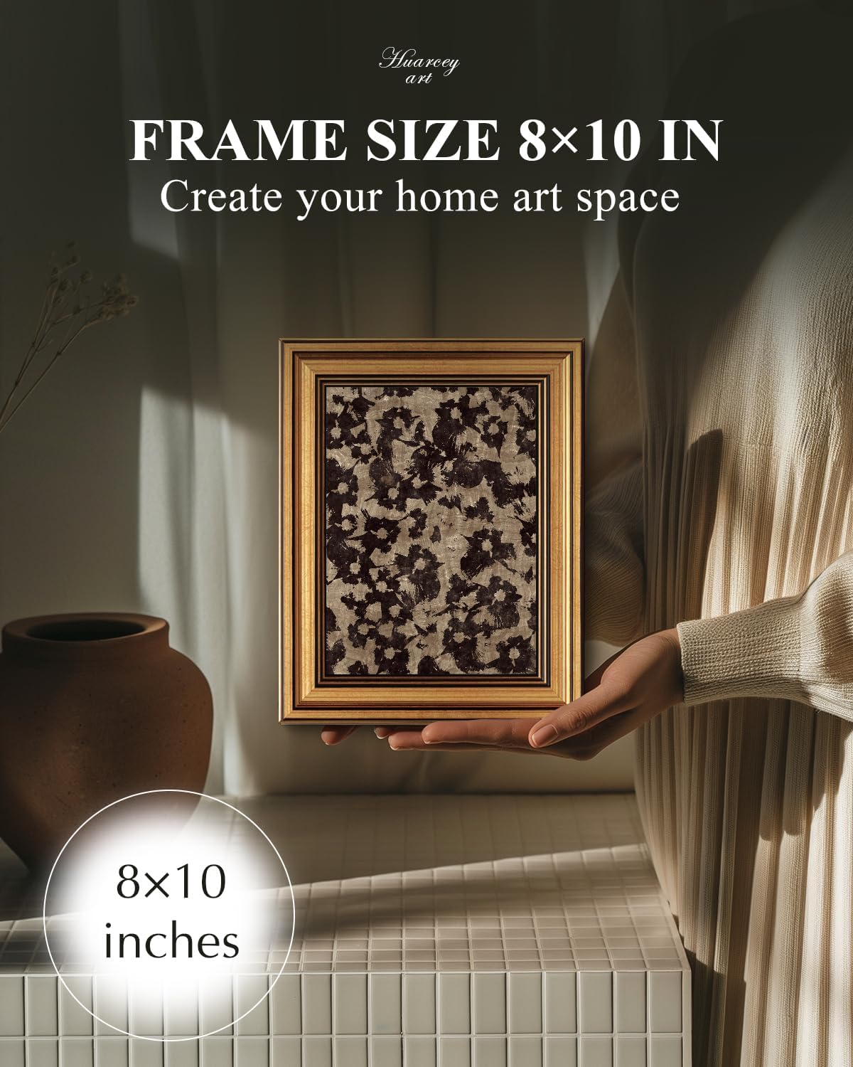 HUARCEY Gold Framed Vintage Wall Art for Living Room, Flowers Painting Prints Shelf Decor for