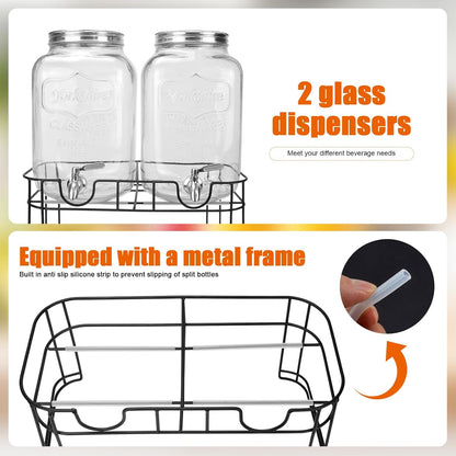 DD&HAPP Glass Drink Dispensers For Parties. 1.2 Gallon Beverage Dispenser With Stand And Stainless