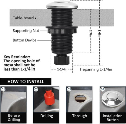 Garbage Disposal Air Switch Kit for SinkTop Waste Disposal with Stainless Steel Polished Long Air
