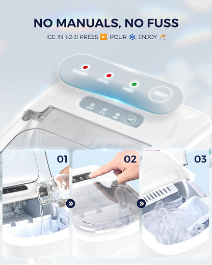 EUHOMY Countertop Ice Maker Machine with Handle, 26lbs Per Day, 9 Ice Cubes Ready in 6 Mins