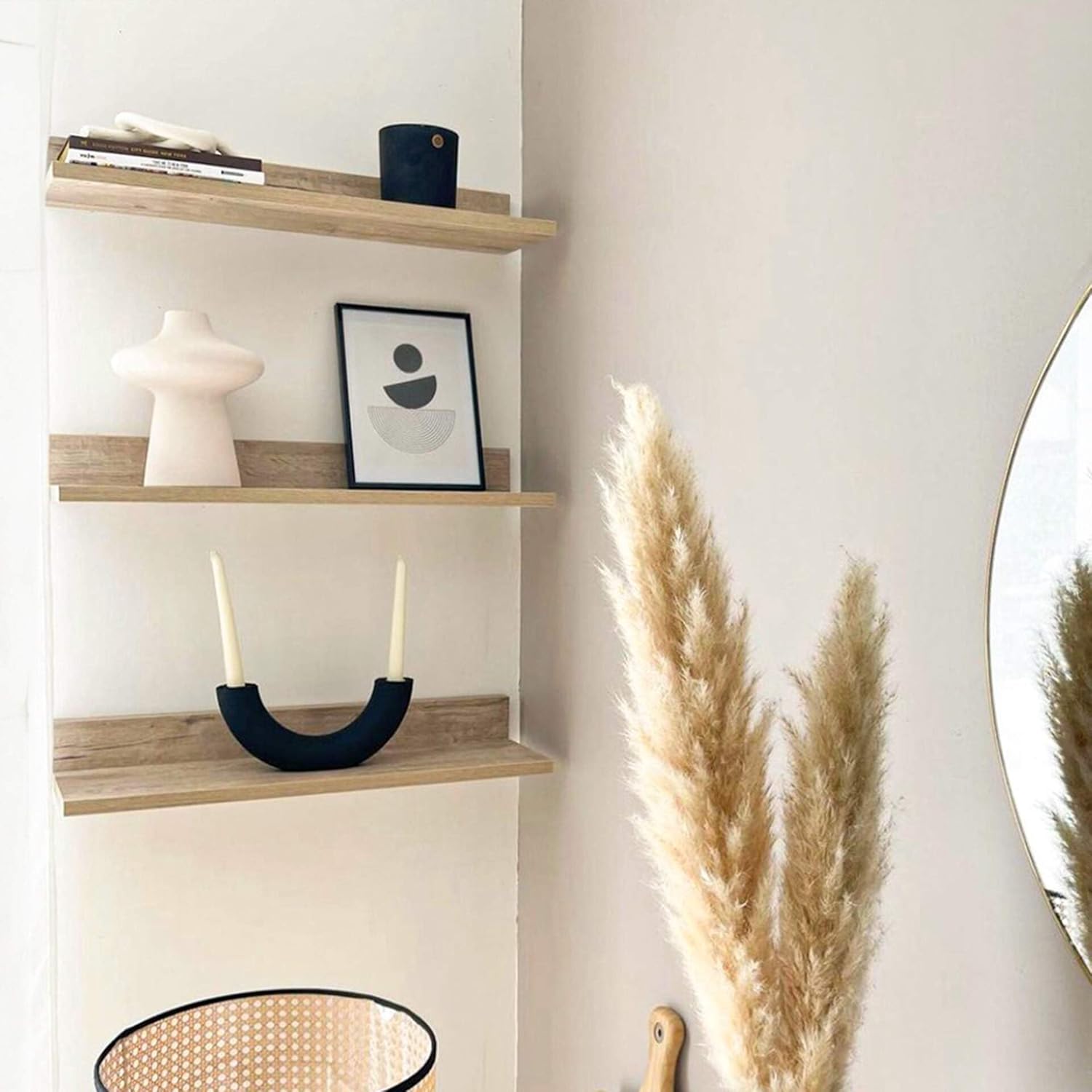 Mobili Fiver, Set of 2 Rachele Shelves, 23.62 in, Oak, Melamine-Finished, Wall Mounted Shelves for