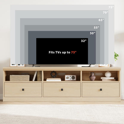 IDEALHOUSE 70in TV Stand for TVs up to 80", Mid Century Modern Entertainment Center with Storage