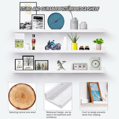 AZSKY 48 Inch White Large Picture Ledges Wood Photo Display Shelf Long Shallow Picture Shelf for