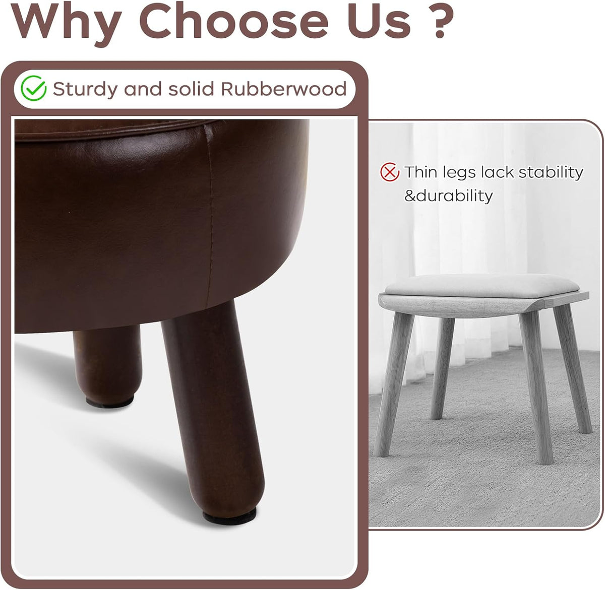 Small Foot Stool Ottoman, Round Pouf Foot Rest, Footstool Ottomans with Rubber Legs Under Desk