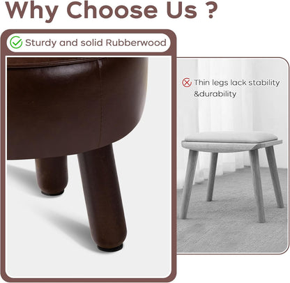 Small Foot Stool Ottoman, Round Pouf Foot Rest, Footstool Ottomans with Rubber Legs Under Desk