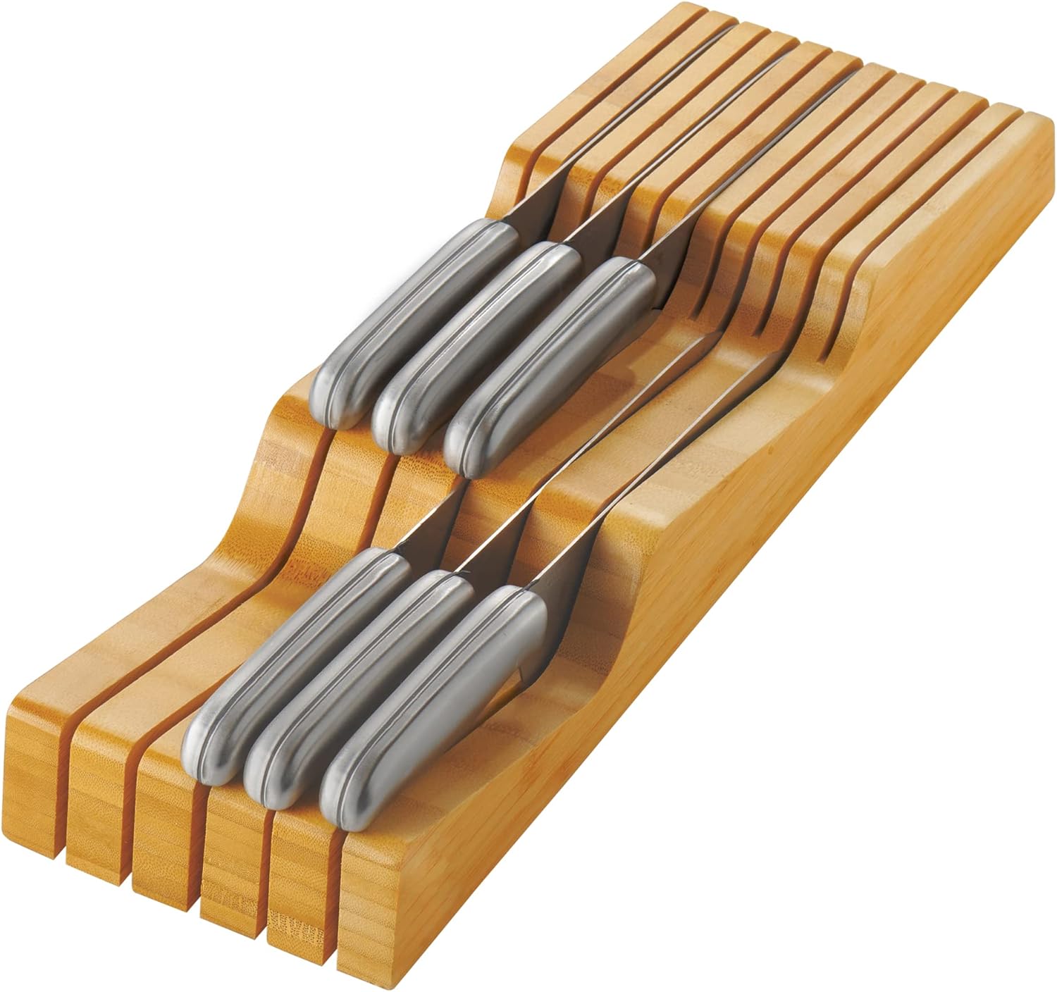 In-Drawer Knife Block - Bamboo Knife Drawer Organizer for Kitchen - Fits 5 Long + 6 Short Knives