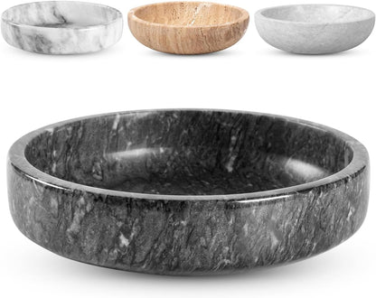 Marble Decorative Bowl - 7.5" Natural Black Solid Marble Centerpiece - Handmade Stone Fruit Bowl