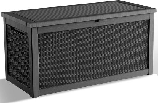 DRATO 260 Gallon Deck Box, Outdoor Large Waterproof Resin Storage Box with Lockable Lid for Patio