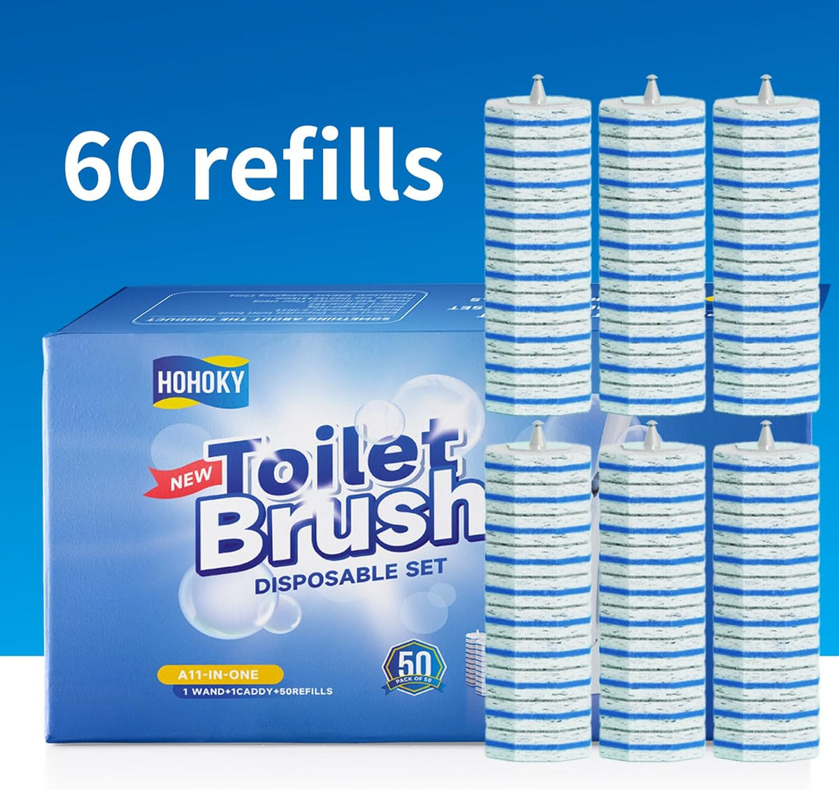 60pc Refills Disposable Toilet mats Brush Cleaning System, Toilet Cleaning Brush, 60 Replacement