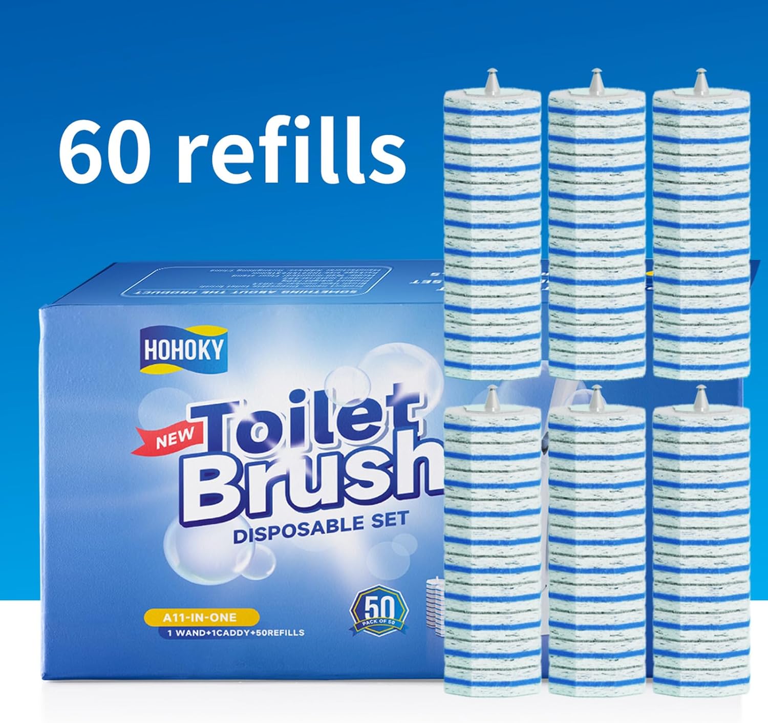 60pc Refills Disposable Toilet mats Brush Cleaning System, Toilet Cleaning Brush, 60 Replacement