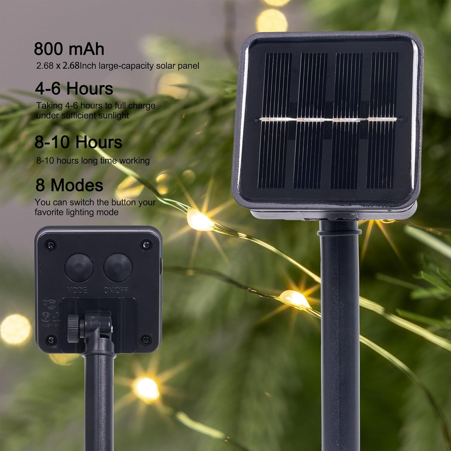 Solar String Lights for Outside,33FT 100LEDs (2 Pack) Solar Fairy Lights,Waterproof 8 Modes Outdoor