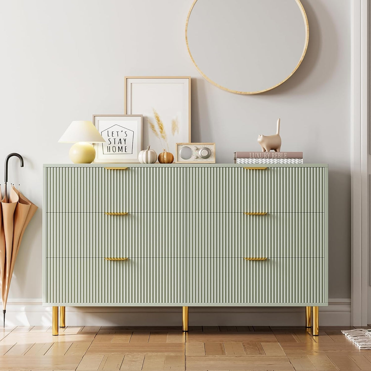 GAOMON 6 Drawer Dresser, Wood Chest of Drawers Organizer Storage with Gold Handle, Large Storage