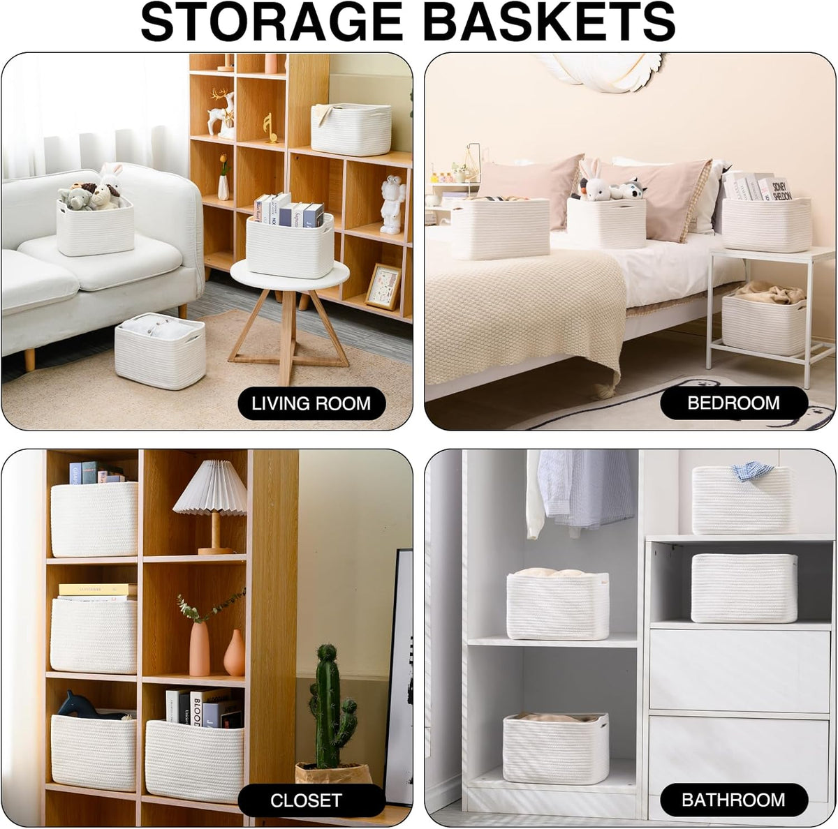 Storage Baskets for Organizing, Woven Basket for Storage, Storage Baskets Bin for Shelves, Cotton