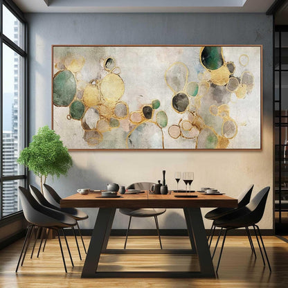 YJYart Circle Canvas Wall Decor Green and Gold Wall Art Posters Abstract Wall Decorations 36"x70"