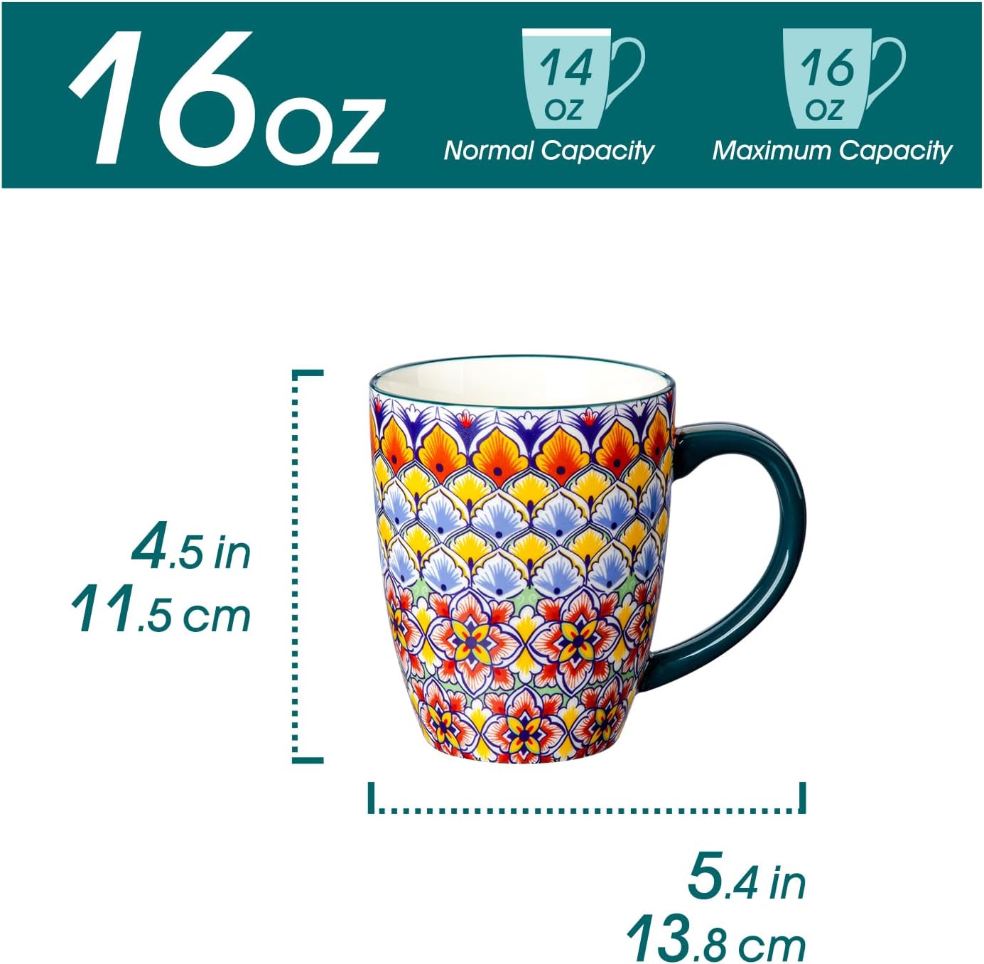 vancasso 16 oz Coffee Mugs Set of 6, Large Ceramic Mug with Handle, Boho Coffee Cups for Latte