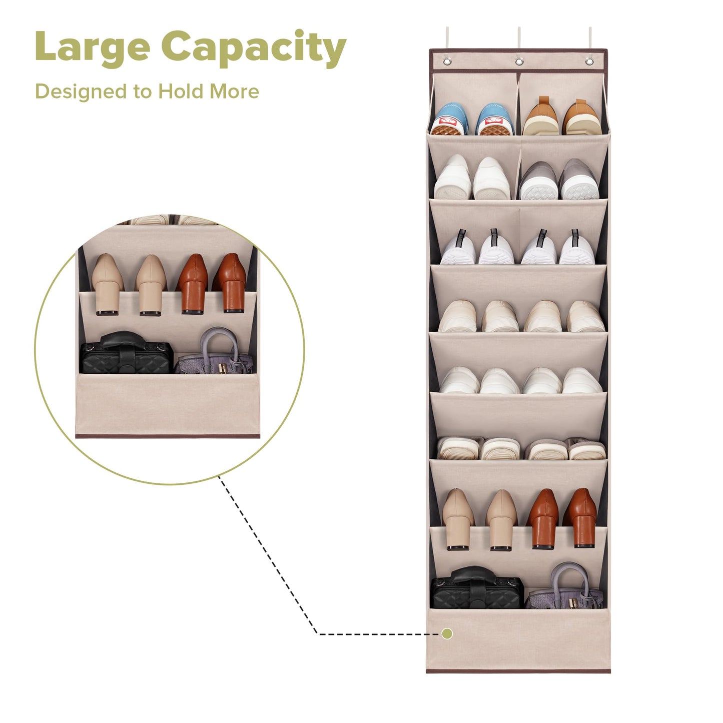 4 Pack Shoe Organizer with 6 Extra Large Pockets and 4 Large Pocket, Over the Door Sturdy Closet