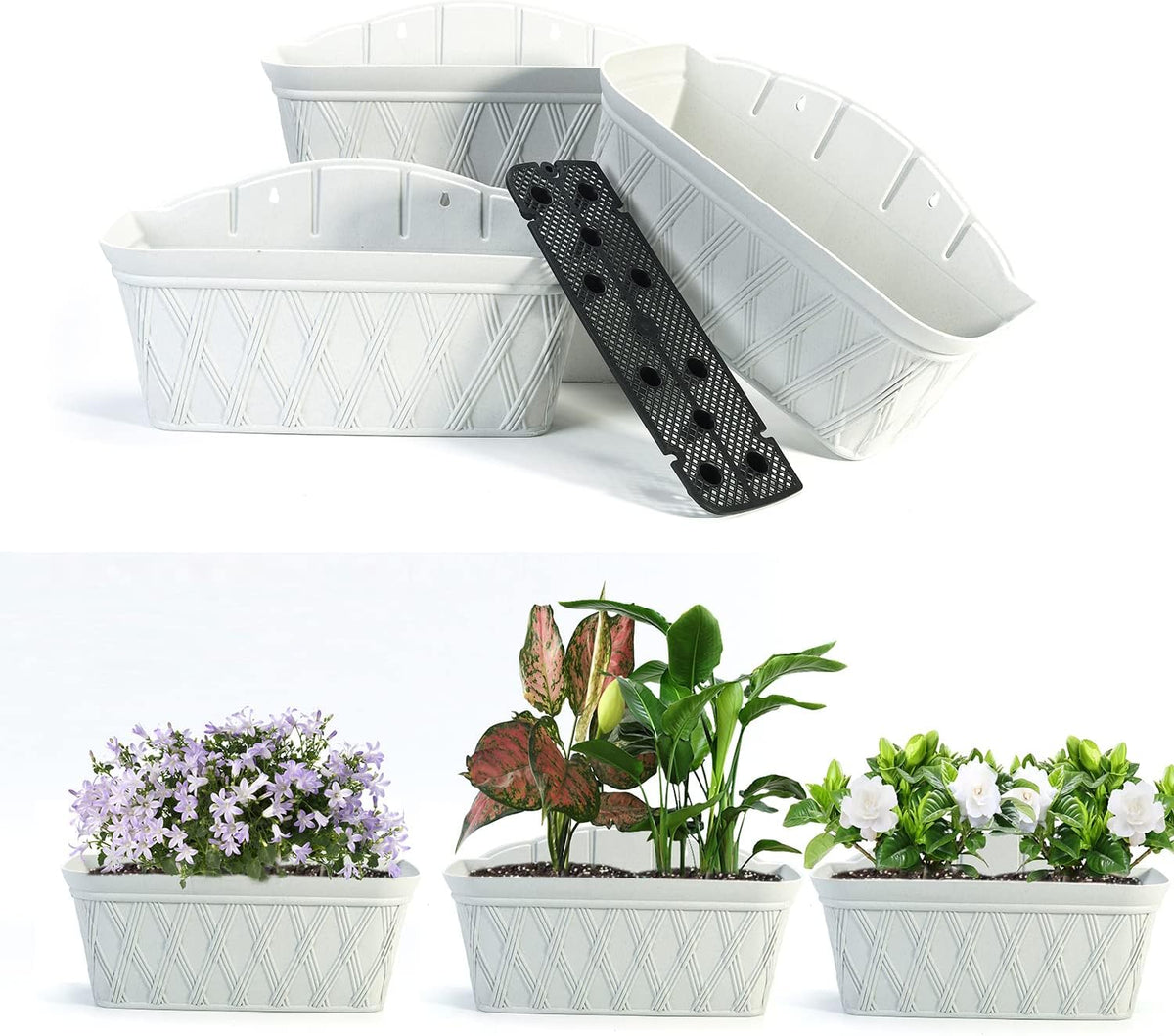 Sungmor 3 Pack Wall Hanging Planters, 16.5 Inch Railing Fence Hanging Flower Pots, Thickened
