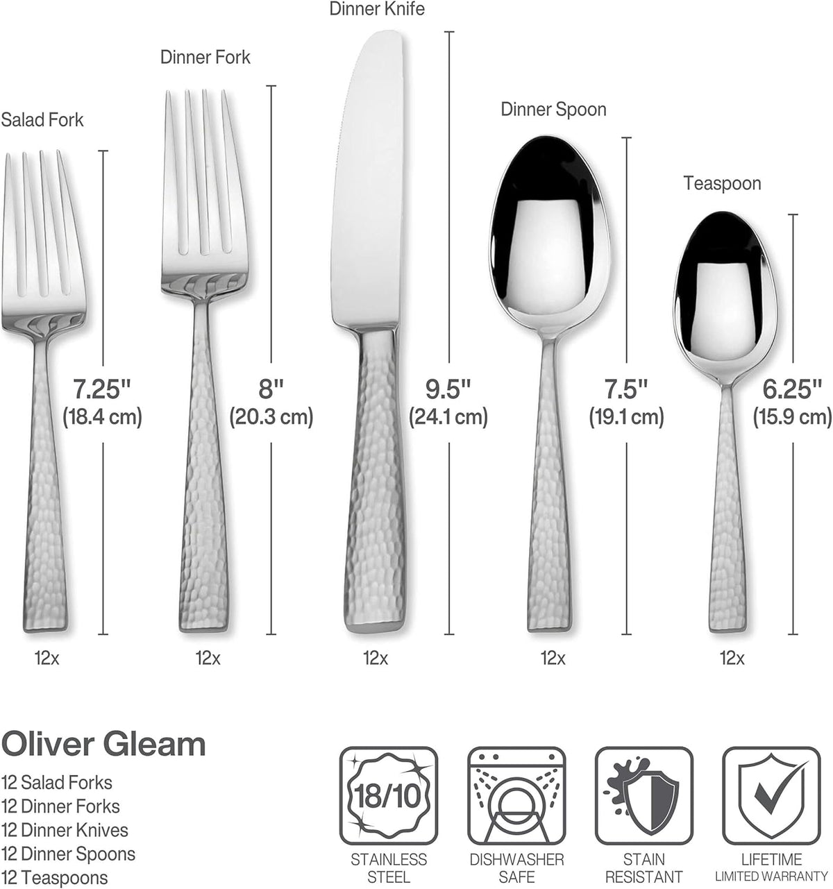 Mikasa, Oliver Gleam Flatware Service for 12, 65 Piece Set, 18/10 Stainless Steel, Silverware Set