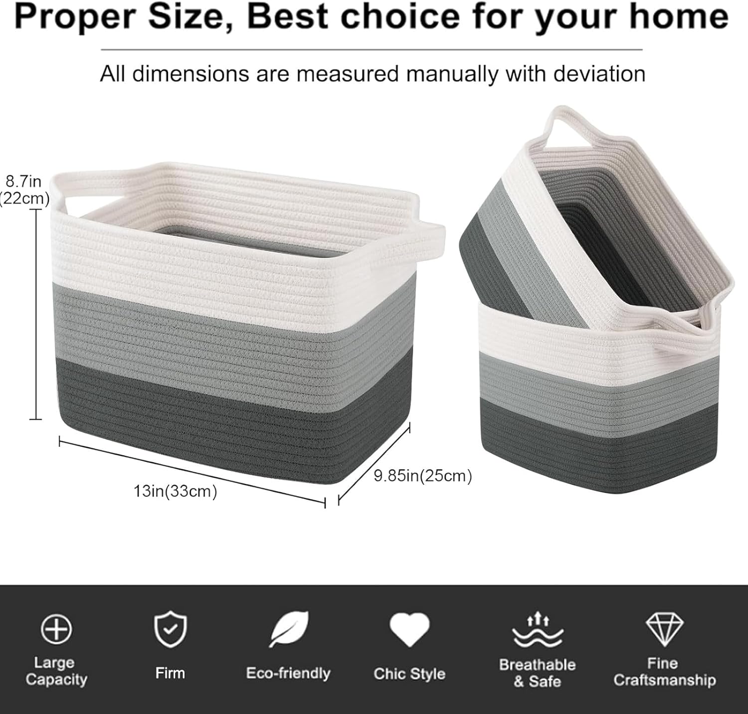 OIAHOMY Storage Basket, Woven Baskets for Storage, Cotton Rope Basket for toys,Towel Baskets for