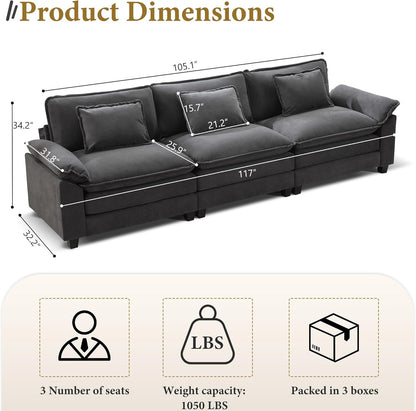URRED Modular Sectional Sofa Comfy Cloud Couch, Modern Velvet Sofa Sleeper Deep Seat Couches with