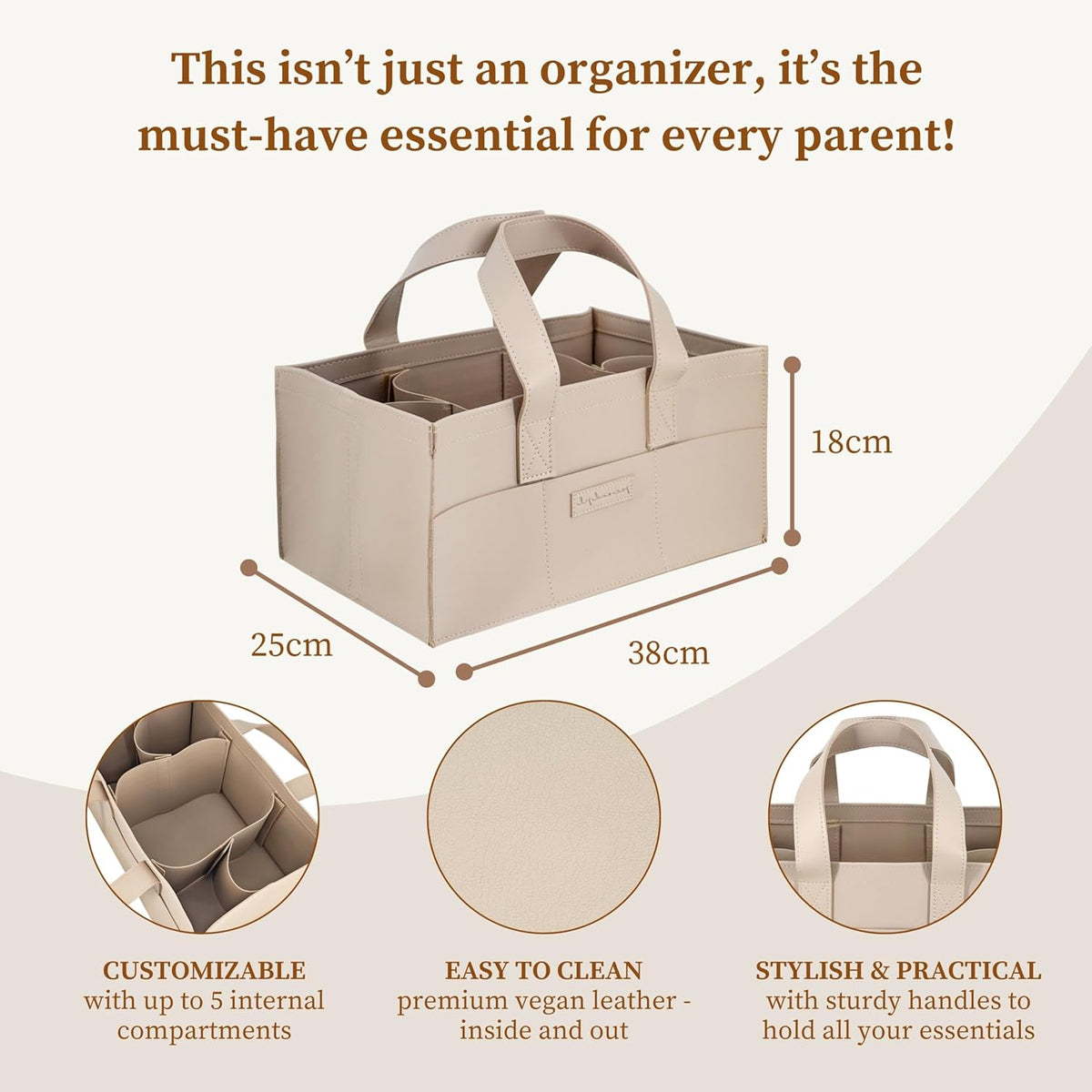 Premium Vegan Leather Baby Diaper Caddy Organizer – Portable Storage Basket for Newborn Essentials