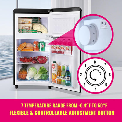 Mini Fridge Dual Door Refrigerator with Freezer, 3.5 Cu.Ft Compact Refrigerator with Handle