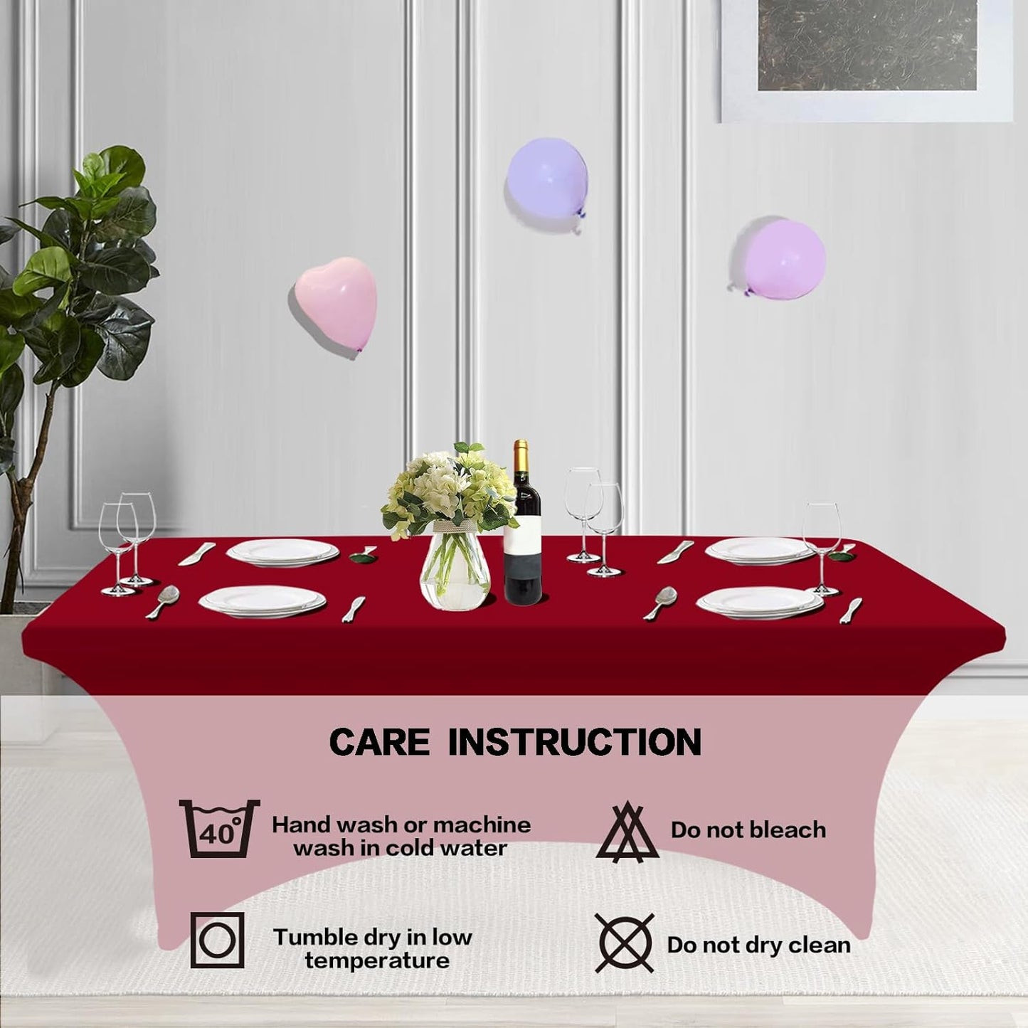 IVAPUPU 6FT Table Cloth for Rectangular Fitted Events Stretch Burgundy Table Covers Washable Cover