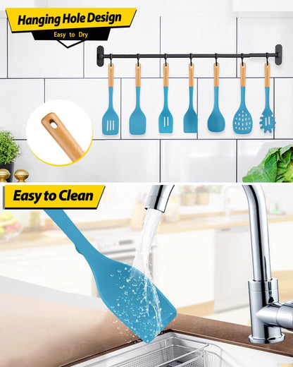 Silicone Kitchen Utensil Set for Non Stick Cookware, 7 Pcs Heat Resistant Cooking Utensils with