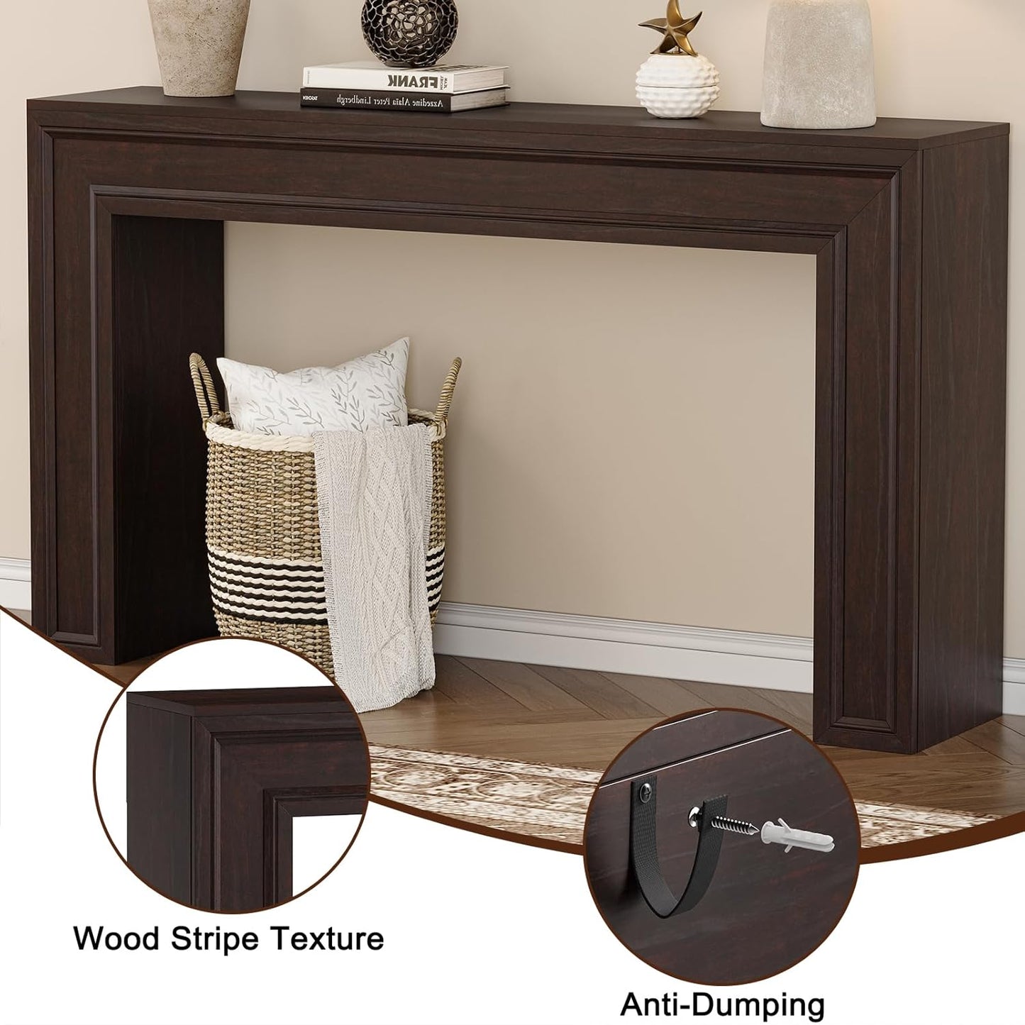 Rresyet 55 Inch Long Console Table, Sofa Table Behind Sofa, Wooden Entryway Table, Farmhouse