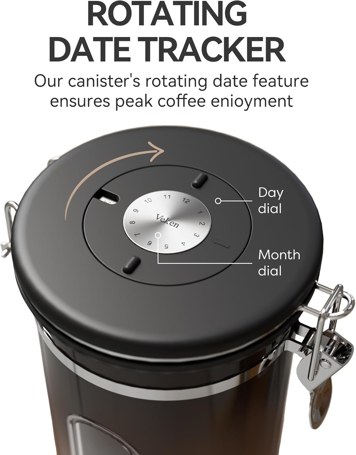 Veken Coffee Canister with Window,Airtight Stainless Steel Kitchen Food Storage Container, Date