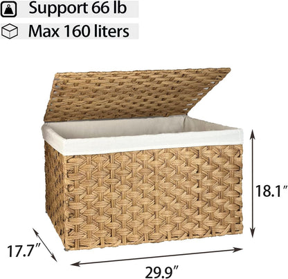 Wicker Storage Basket with Lid, 42.3 Gallon (160L) Large Blanket Basket with Lid, Woven Storage Bin