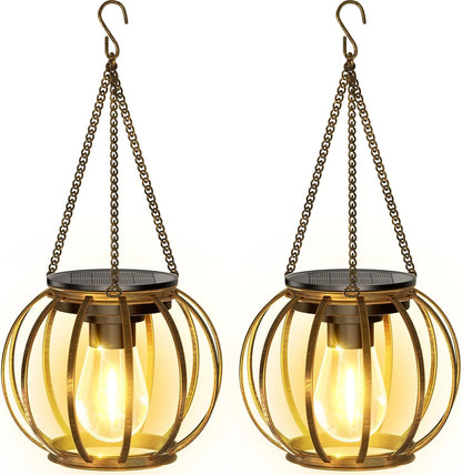 KOOPER Solar Lanterns Outdoor Waterproof, Upgraded Bronze Metal Hanging Solar Lights Outdoor