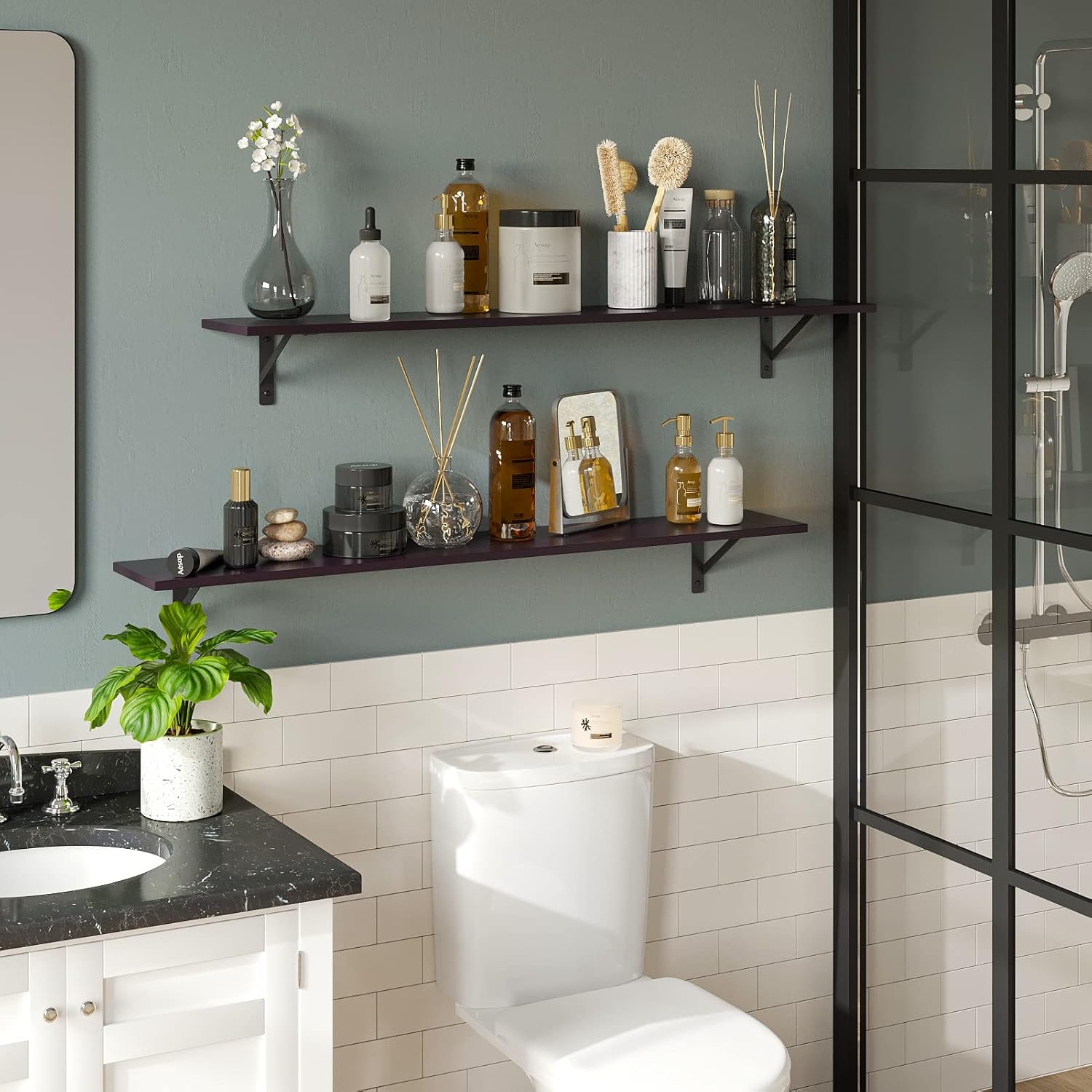 DINZI LVJ Long Wall Shelves, 55.1Inch Wall Mounted Shelves Set of 2, Extra Large Floating Storage