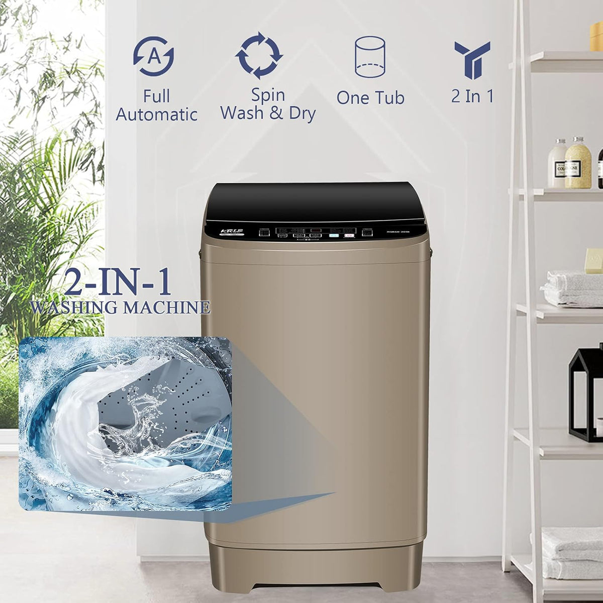 Full Automatic Washing Machine with LED Display, 17.7 lbs Portable Washer Drain Pump, 10 Programs &