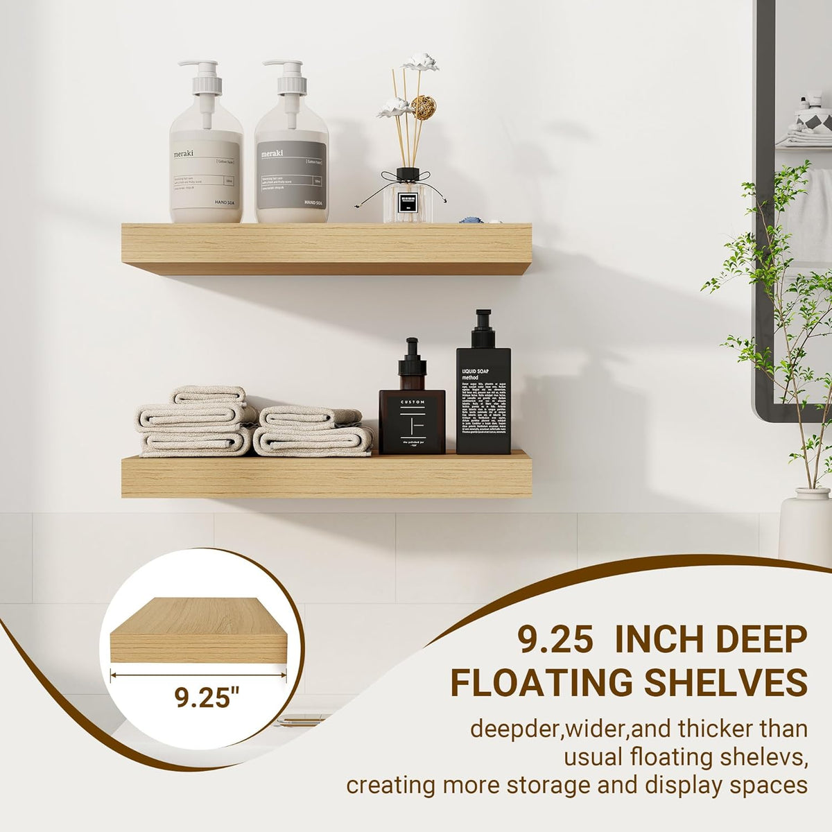 16 Inch Floating Shelves, 3D Textured Wood Grain, 16"x9.25"x1.5" Inch Deep Floating Shelves for